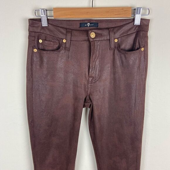 7 For All Mankind High-Waist Skinny Pant - Coated Brown - Picture 4 of 8